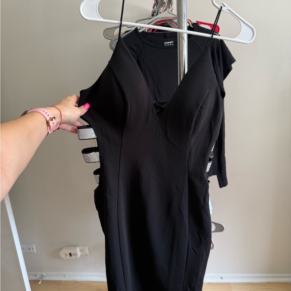 Windsor Black Dress with Side Rhinestones